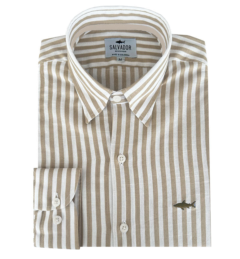 CAMISA BLANCA RAYAS ARENA CLARA