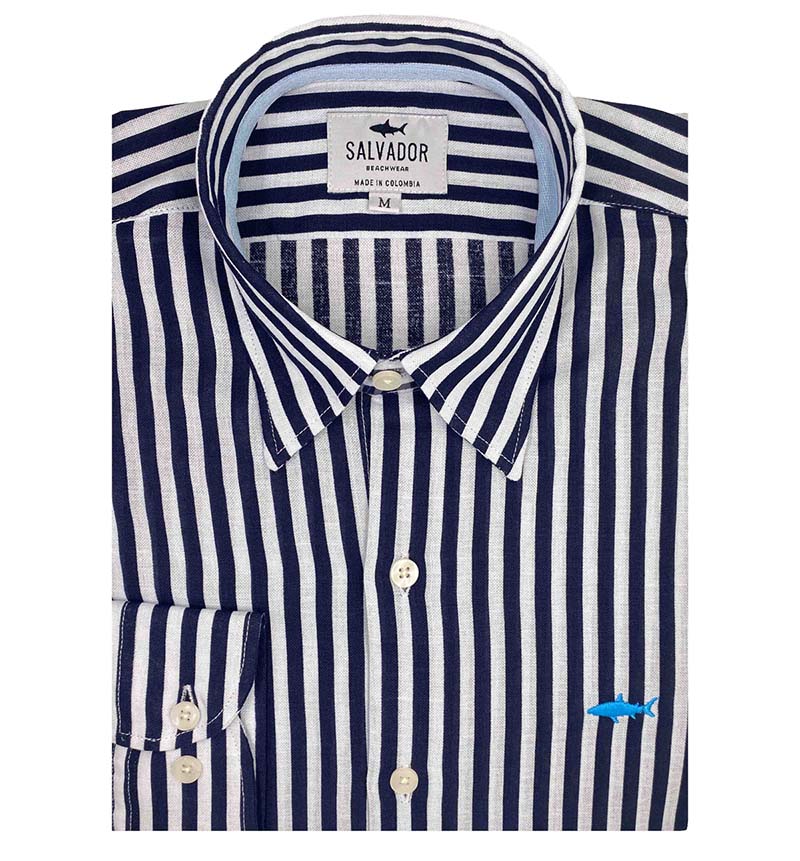 CAMISA BLANCA RAYAS AZUL OSCURA