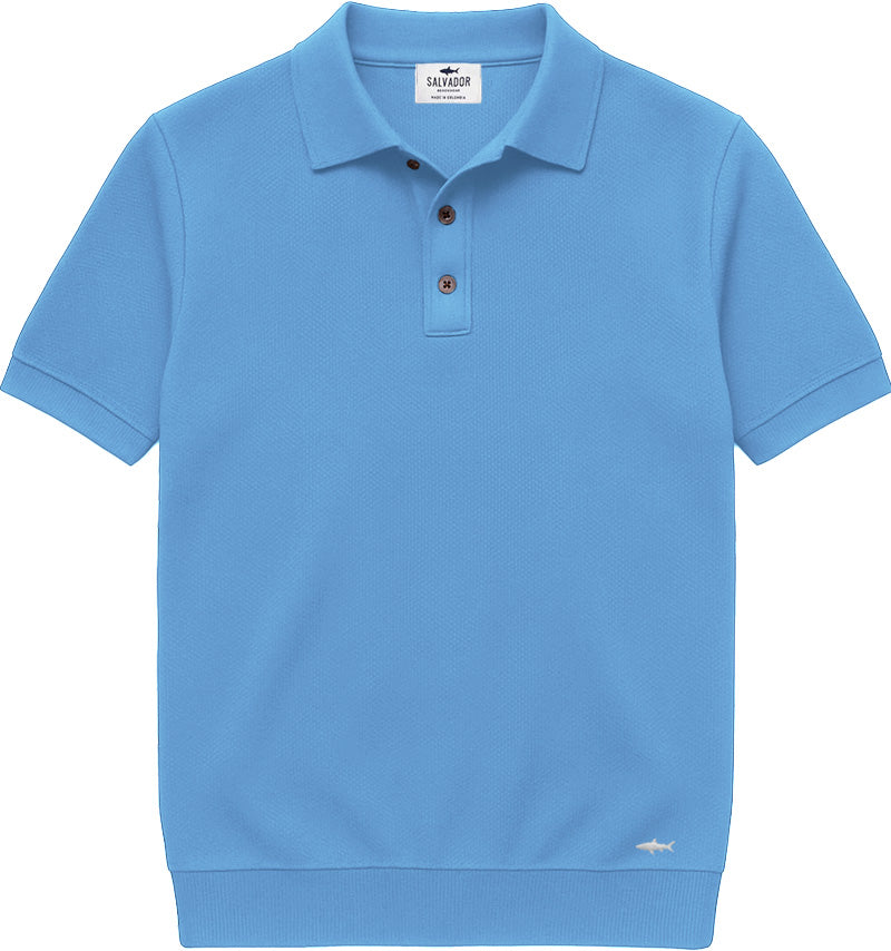 POLO DE PUNTO BOTONES AZUL CLARA
