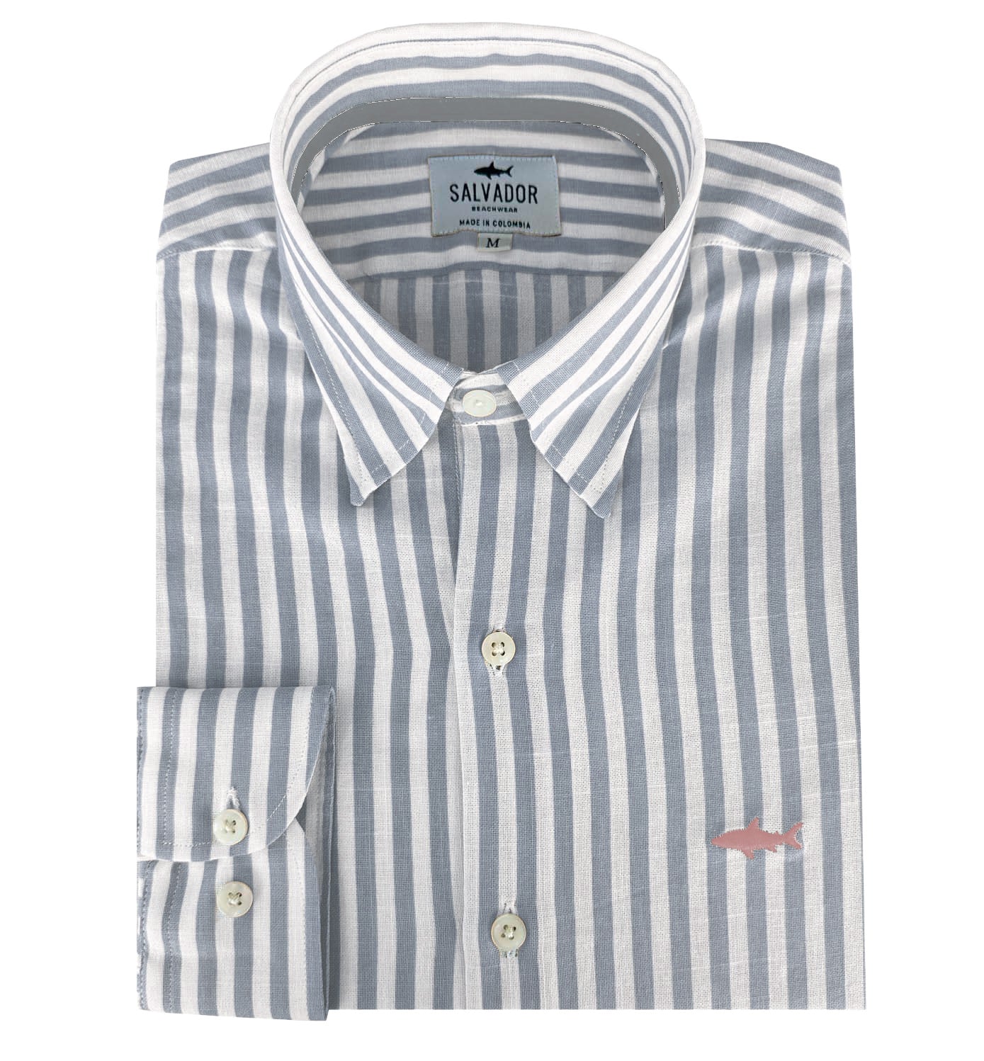 CAMISA BLANCA RAYAS AZUL GRIS