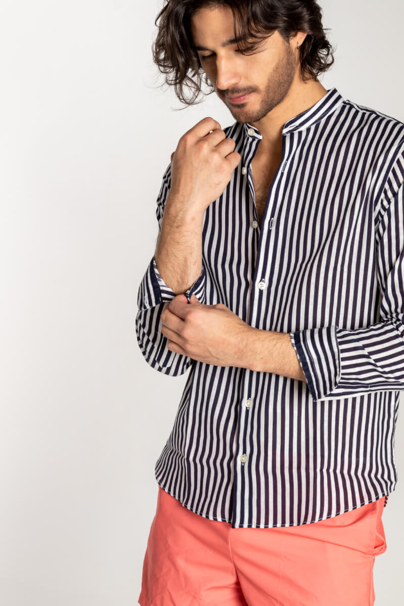 NERU WHITE SHIRT WITH DARK BLUE STRIPES