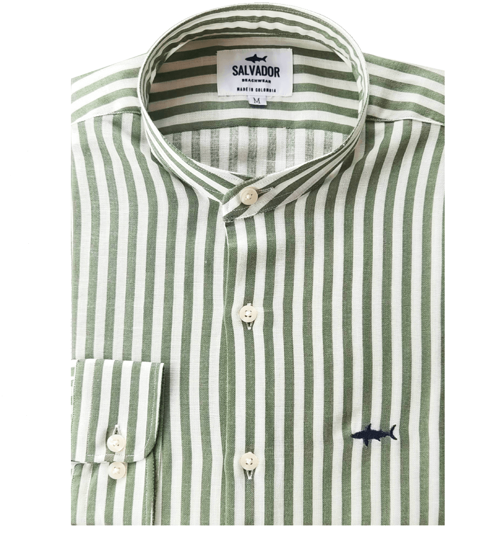 CAMISA NERU SALVADOR BLANCA RAYAS VERDE M