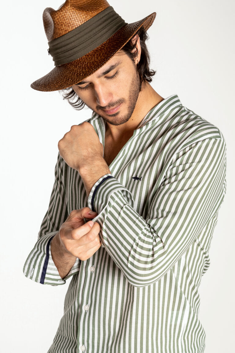 NERU SALVADOR WHITE SHIRT WITH GREEN STRIPES M