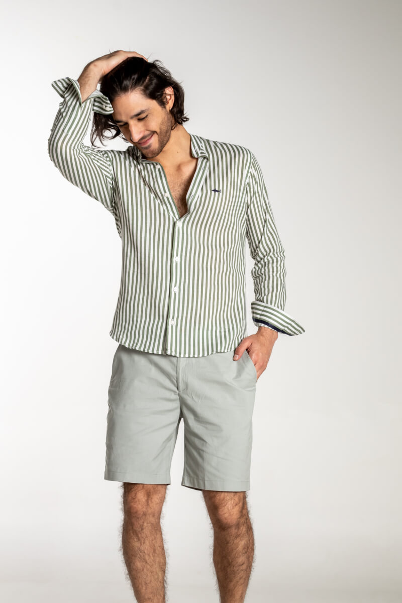 NERU SALVADOR WHITE SHIRT WITH GREEN STRIPES M