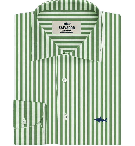 WHITE SHIRT WITH GREEN STRIPES M