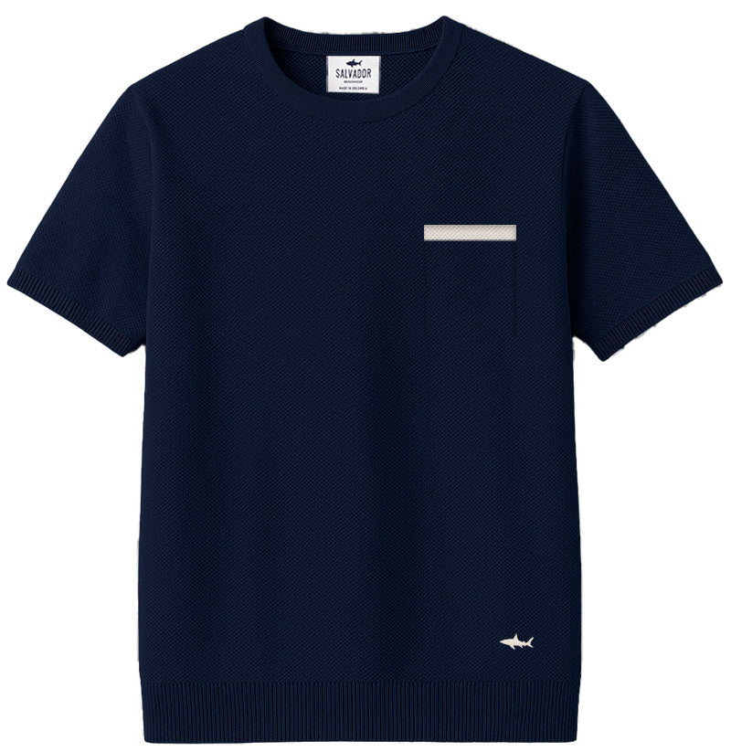 CAMISETA DE PUNTO AZUL OSCURA B BLANCO