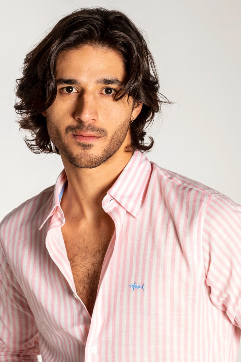 CAMISA BLANCA RAYAS ROSADAS