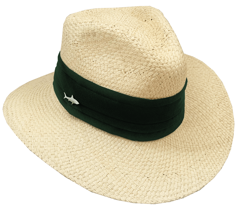 LIGHT HAT WITH WIDE GREEN RIBBON 